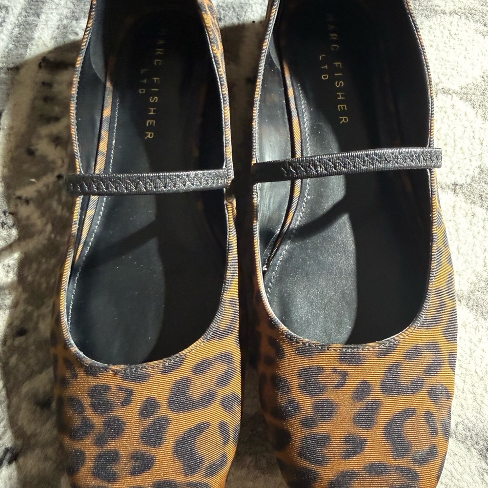 Marc Fisher Leopard Print Mary Jane Flats - Brown & Black - Picture 2 of 2